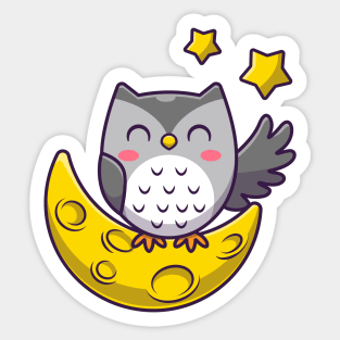 Cute Owl With Moon And Stars Sticker